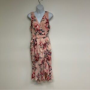 Eliza J Floral Pink Sleeveless Dress with Side Rouching Sz 8